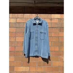 90s No Fear Vintage Denim Long Sleeve Zip Up Flannel Shirt Top Stussy Button Up